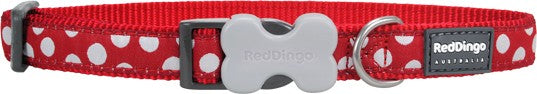 Red Dingo Halsband XS, 20-32cm, White Spots on Red