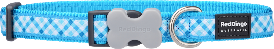 Red Dingo Halsband XS, 20-32cm Gingham Turquoise